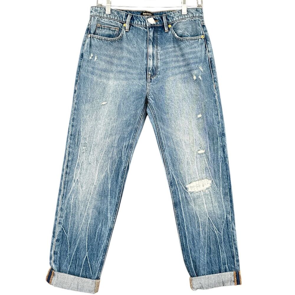 Juicy Couture Black Label‎ Girlfriend Blue Distressed Cuffed Hem Jeans Size 29